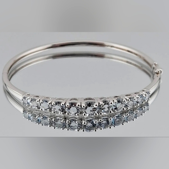 Jewelry - Vintage Aquamarine Sterling Silver Bangle Bracelet Size 7